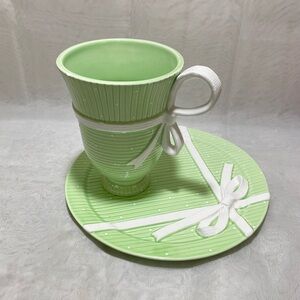 Department 56 Collection Snack Set in Light Green Polka Dot and Ribbon, NWT